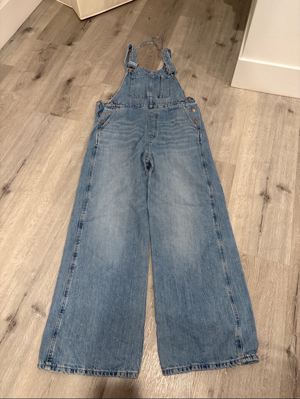 Zara Light Blue Wide-Leg Denim Overalls